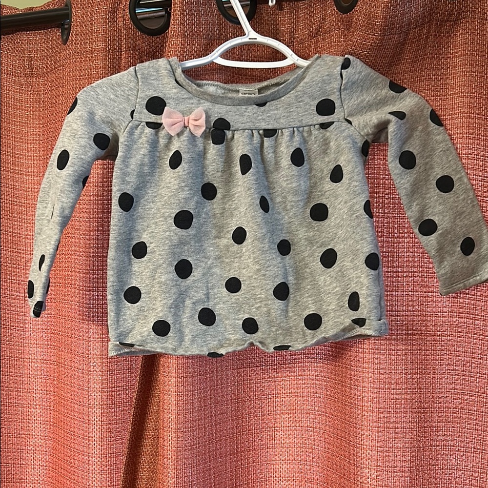Carter's Gray and Black Long Sleeve Tee with Polka Dots